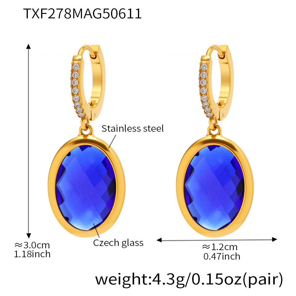 Multi Faceted Oval Czech Glass Full Diamond Earrings