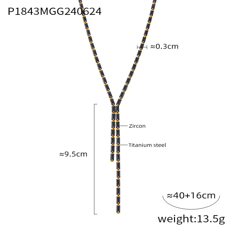 Inlaid color zircon design stainless steel necklace