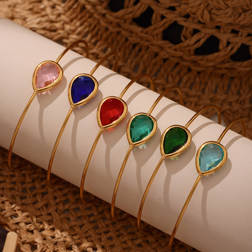 Water Droplet Sea Glass Bracelet | Adjustable Open Style
