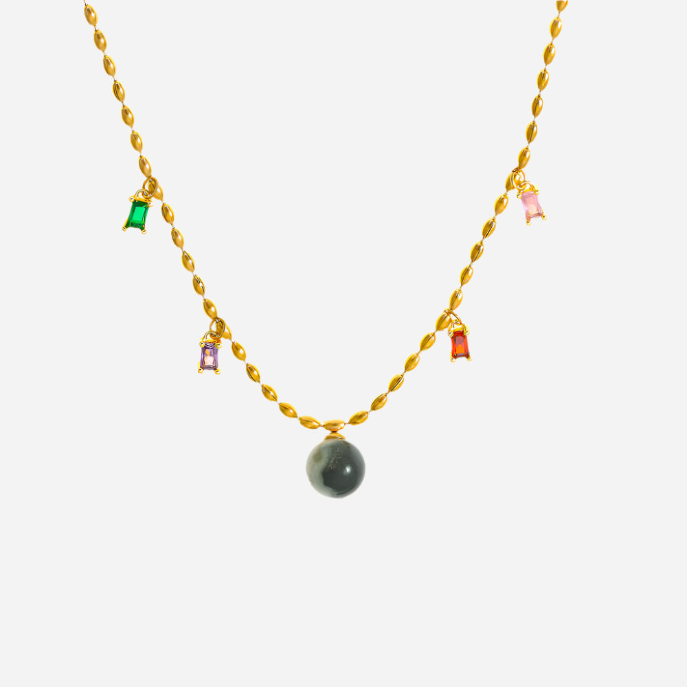 Natural stone pendant stainless steel necklace