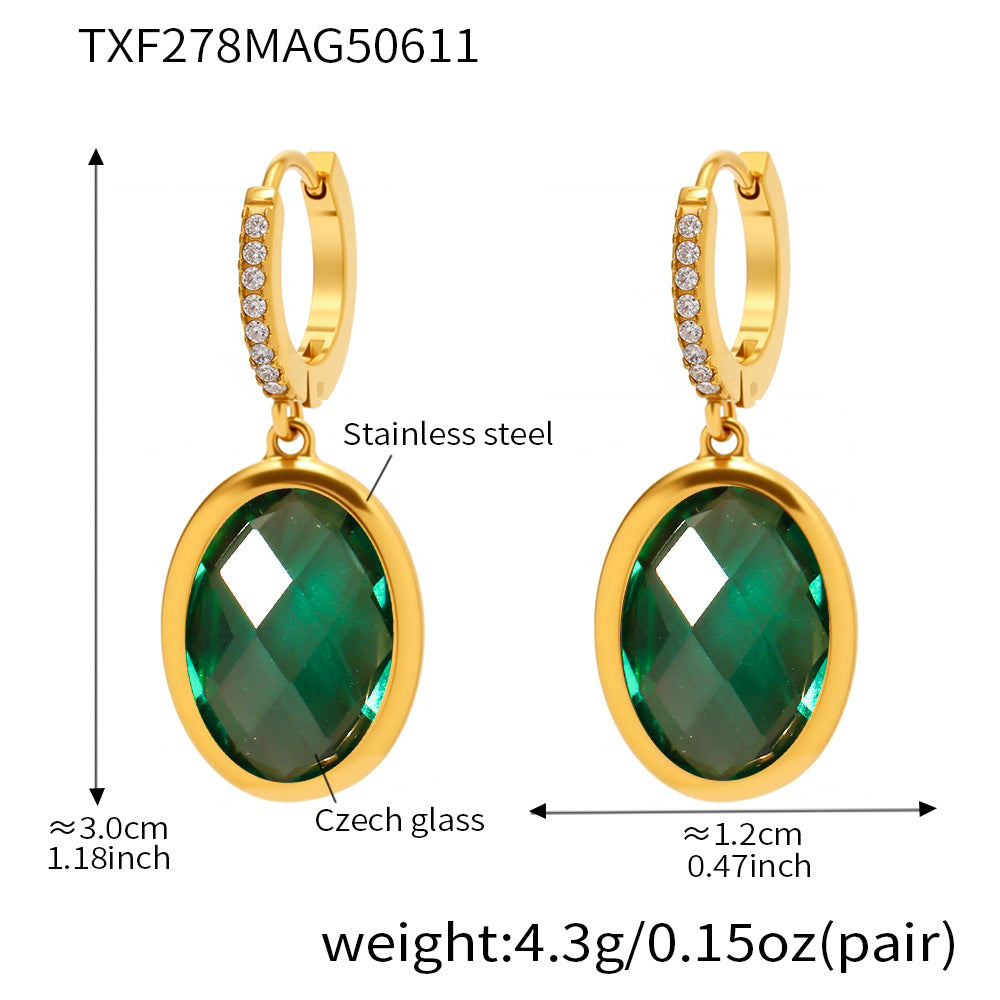 Multi Faceted Oval Czech Glass Full Diamond Earrings
