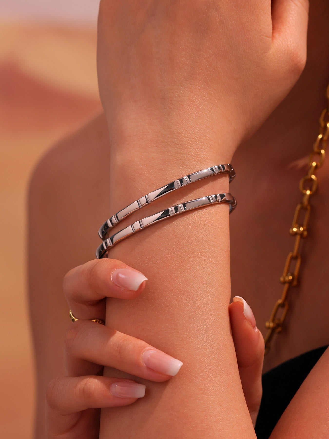 Gold Cuff Tennis Bracelet | Minimalist & Waterproof Stainless Steel Bangle