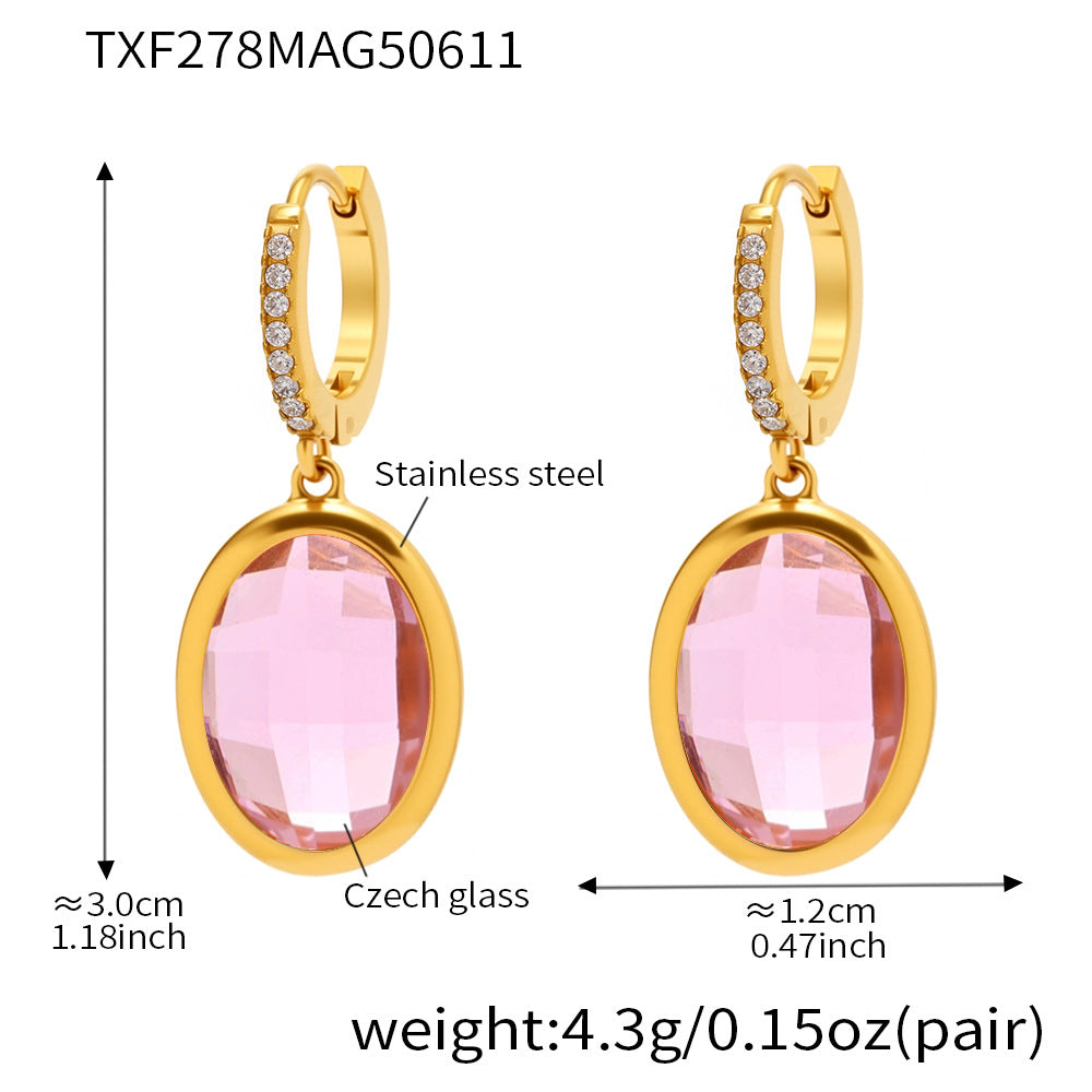 Multi Faceted Oval Czech Glass Full Diamond Earrings