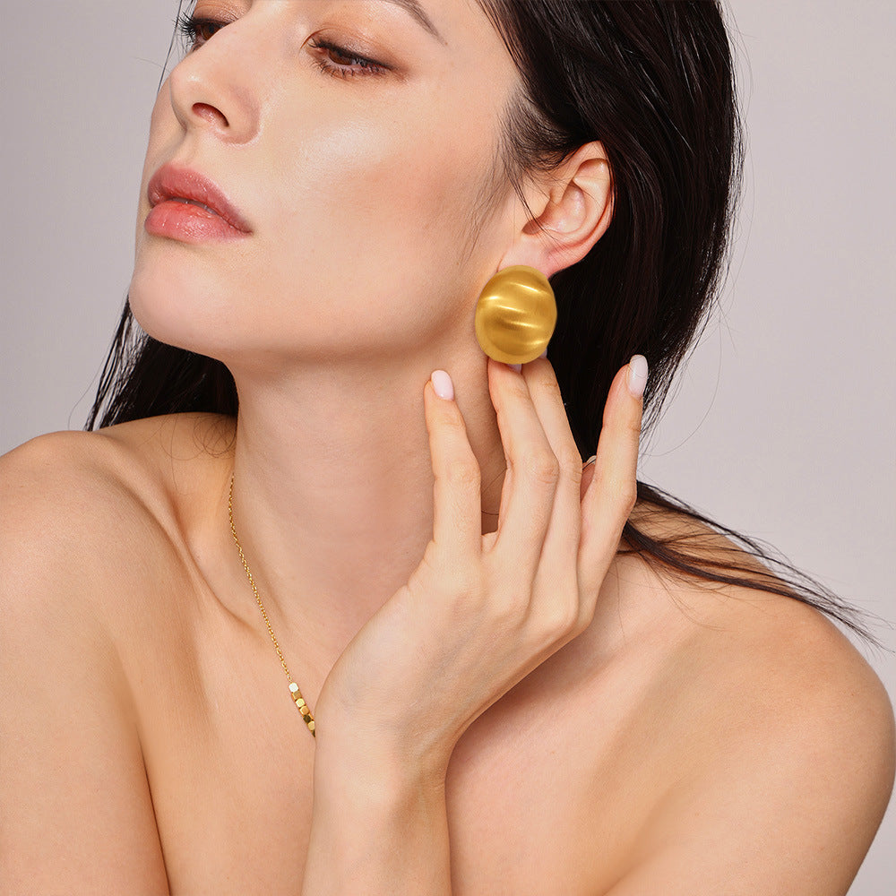 Exaggerated Oval Brushed Earrings - Unique European Style for Women