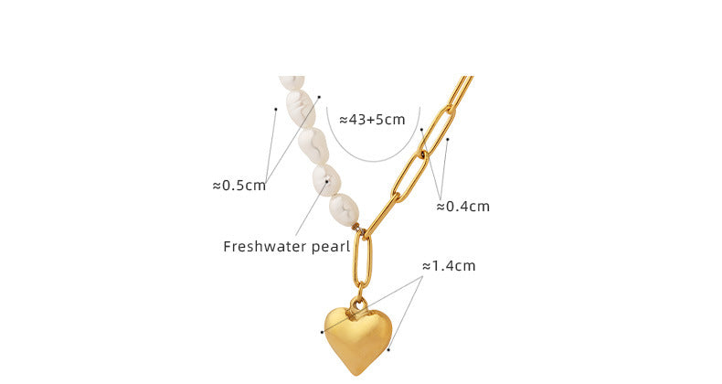 Minimalist Baroque Pearl Heart Chain Necklace