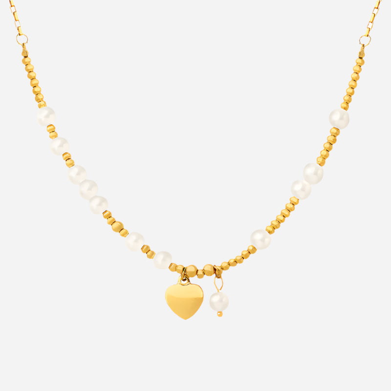 Beaded Heart Pendant Necklace with Faux Pearls | Sweet & Minimalist