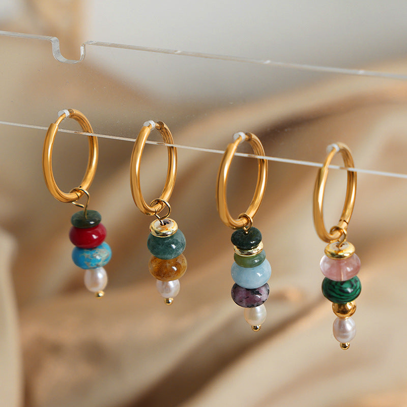 European Style Natural Stone Abacus Bead Earrings | Gold-Plated Titanium Steel