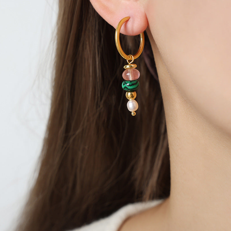 European Style Natural Stone Abacus Bead Earrings | Gold-Plated Titanium Steel