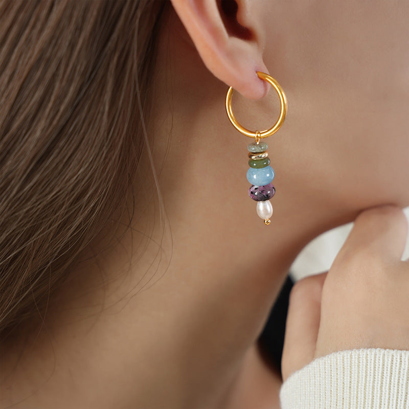 European Style Natural Stone Abacus Bead Earrings | Gold-Plated Titanium Steel