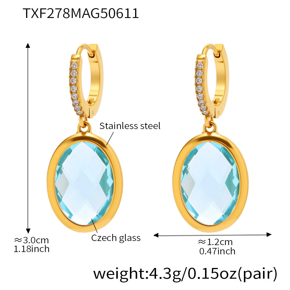 Multi Faceted Oval Czech Glass Full Diamond Earrings