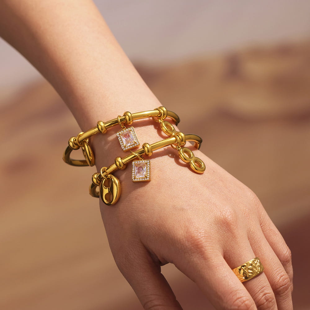 5A Cubic Zirconia Geometric Hollow Pendant Bangle Bracelet
