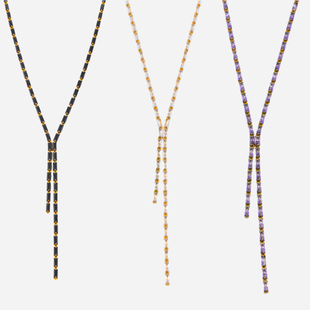 Inlaid color zircon design stainless steel necklace