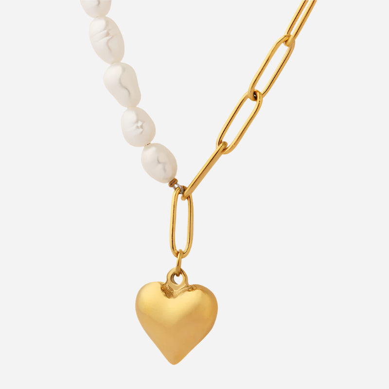 Minimalist Baroque Pearl Heart Chain Necklace