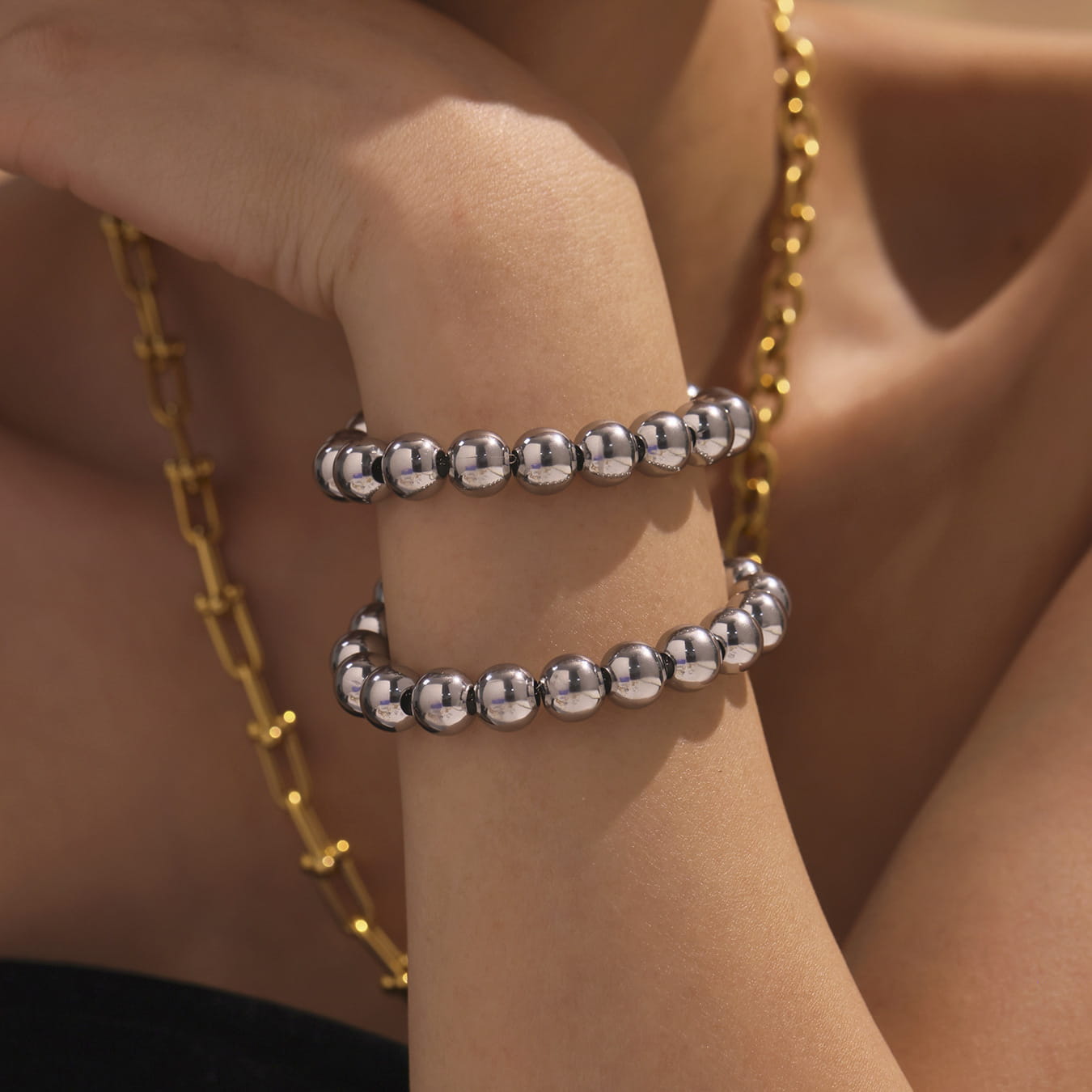 Gold Bead Bracelet | EuroChic Stainless Steel Chain Style Jewelry
