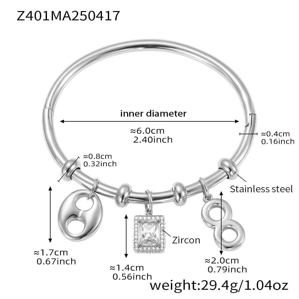 5A Cubic Zirconia Geometric Hollow Pendant Bangle Bracelet