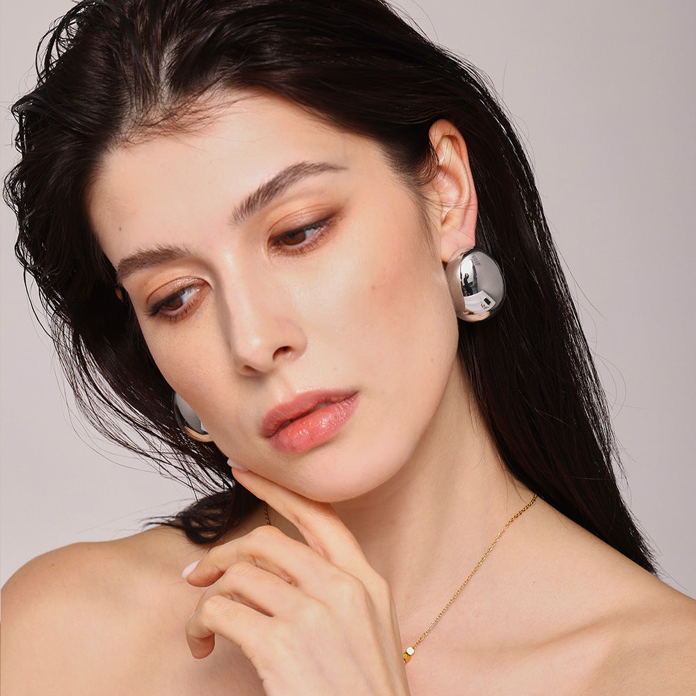 Exaggerated Oval Brushed Earrings - Unique European Style for Women