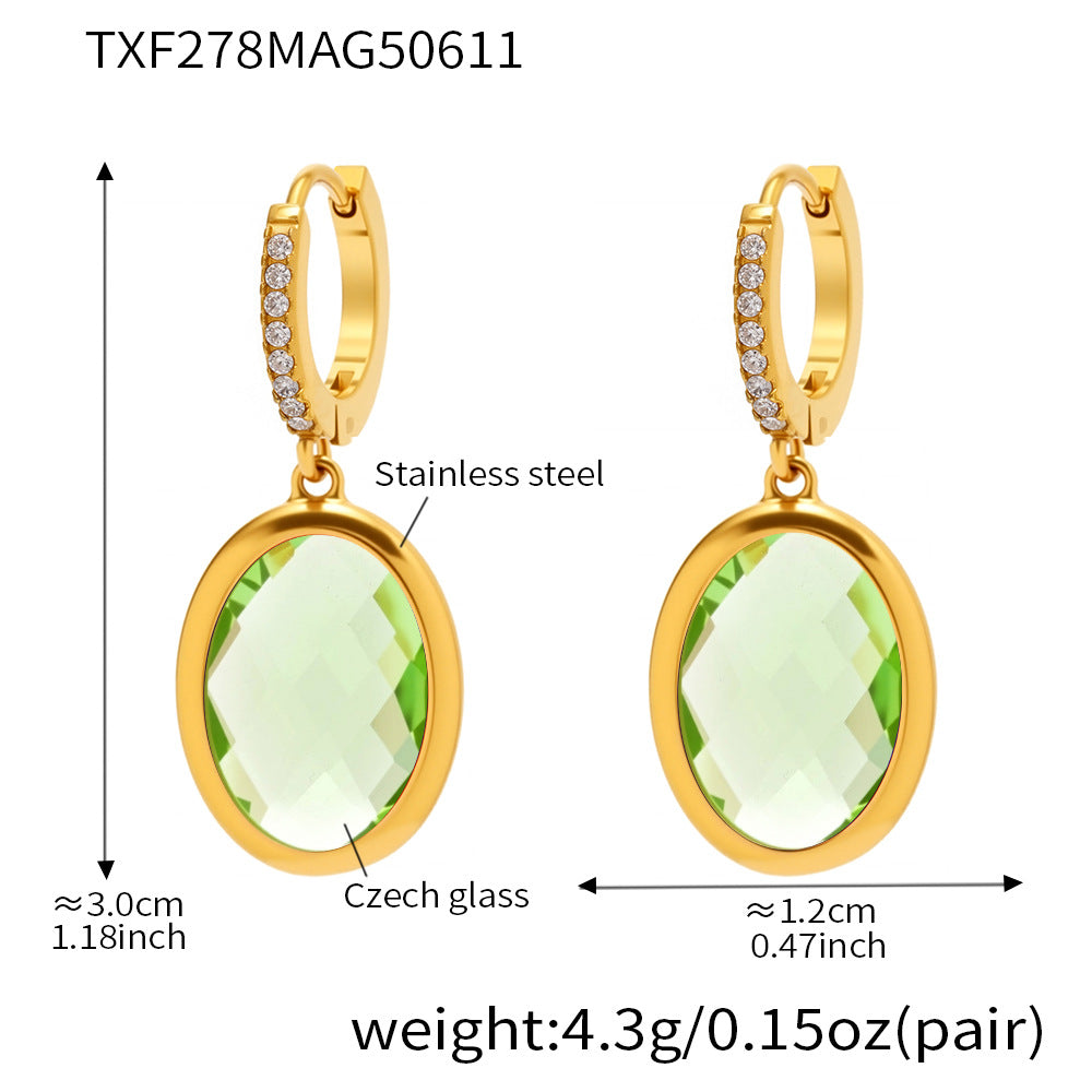 Multi Faceted Oval Czech Glass Full Diamond Earrings