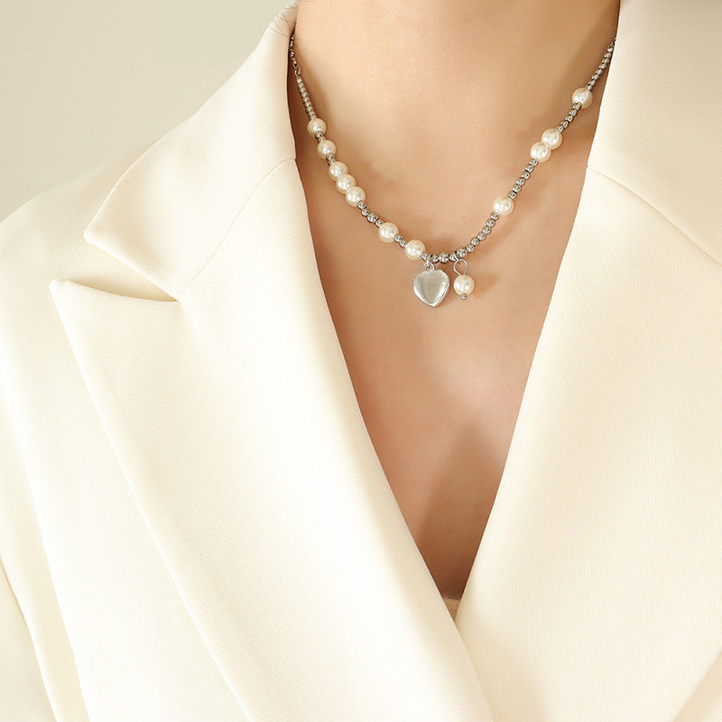 Beaded Heart Pendant Necklace with Faux Pearls | Sweet & Minimalist