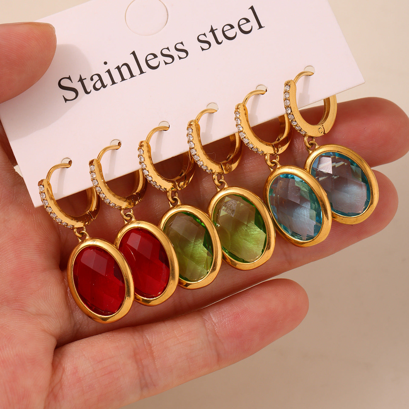 Multi Faceted Oval Czech Glass Full Diamond Earrings