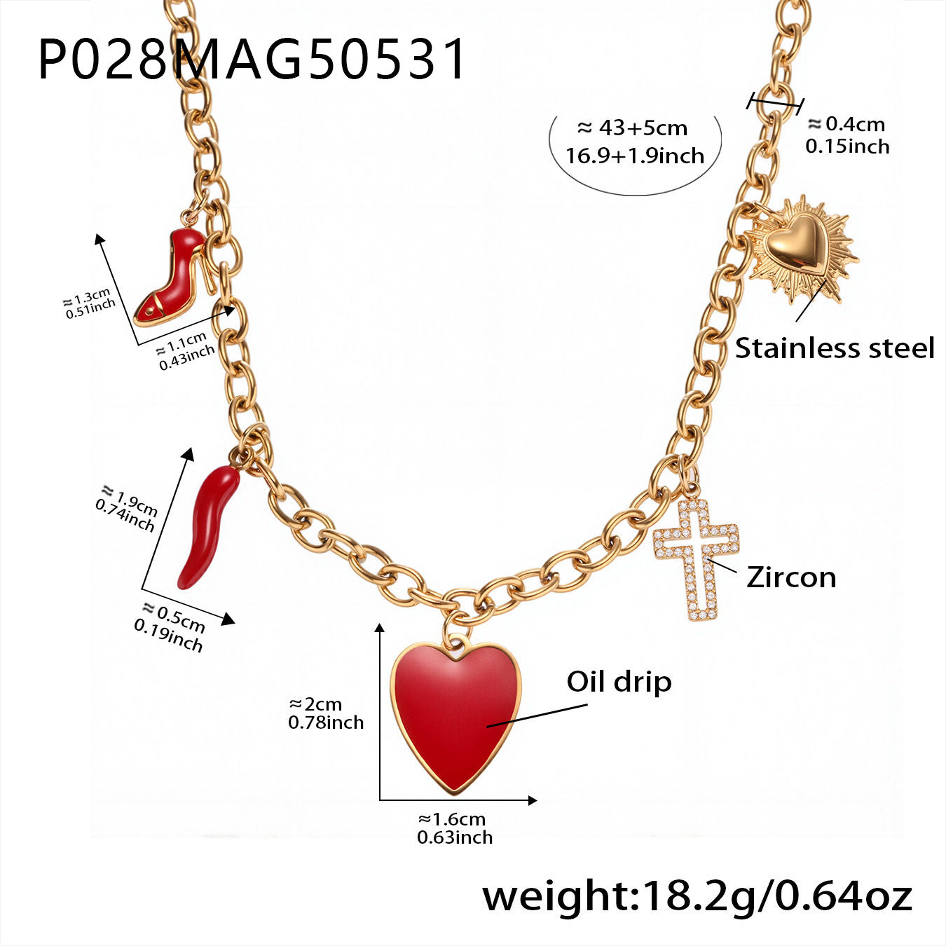 Drip Oil Cross Pendant Necklace | Love, High Heels & Charm Details