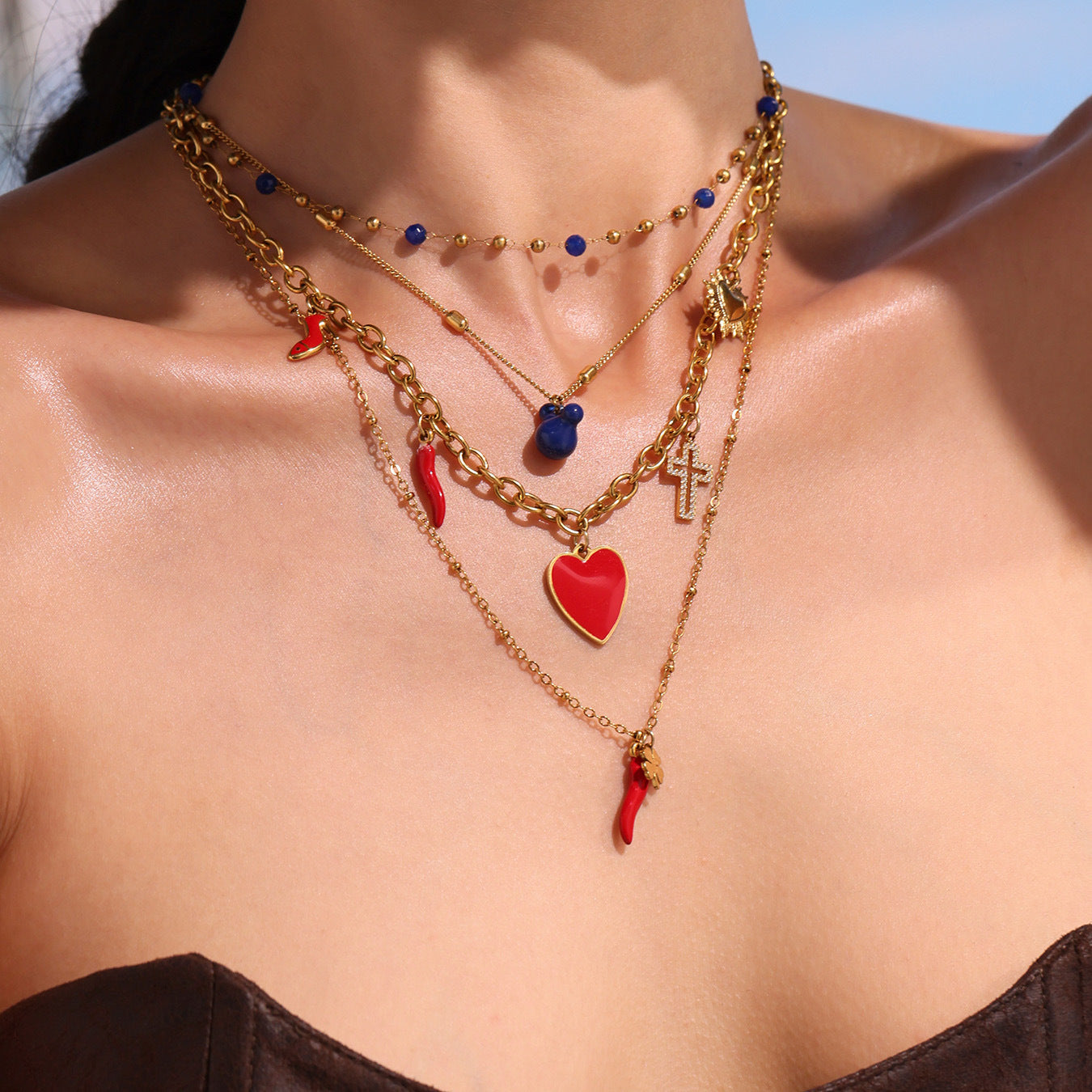 Drip Oil Cross Pendant Necklace | Love, High Heels & Charm Details