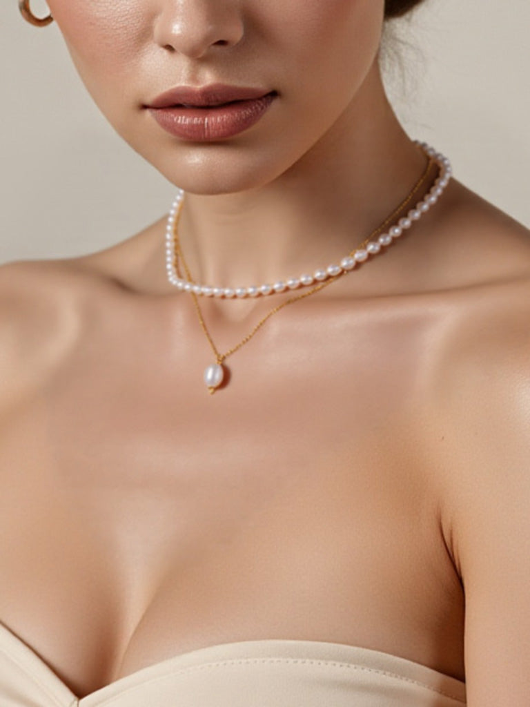 Freshwater Pearl Layered Necklace | Stainless Steel Jewelry for Mom