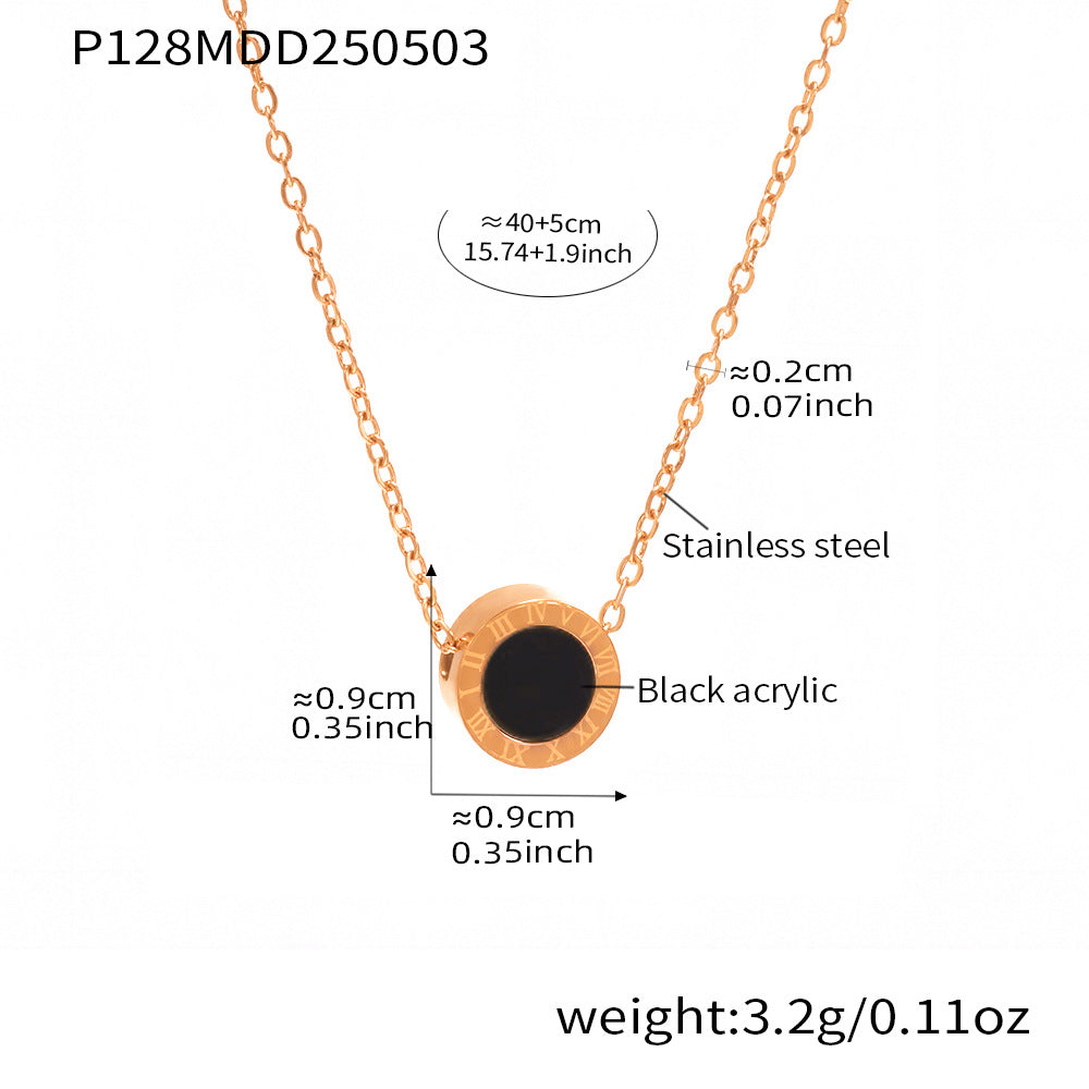 White Sea Shell Black Acrylic Roman Numeral Stainless Steel Necklace
