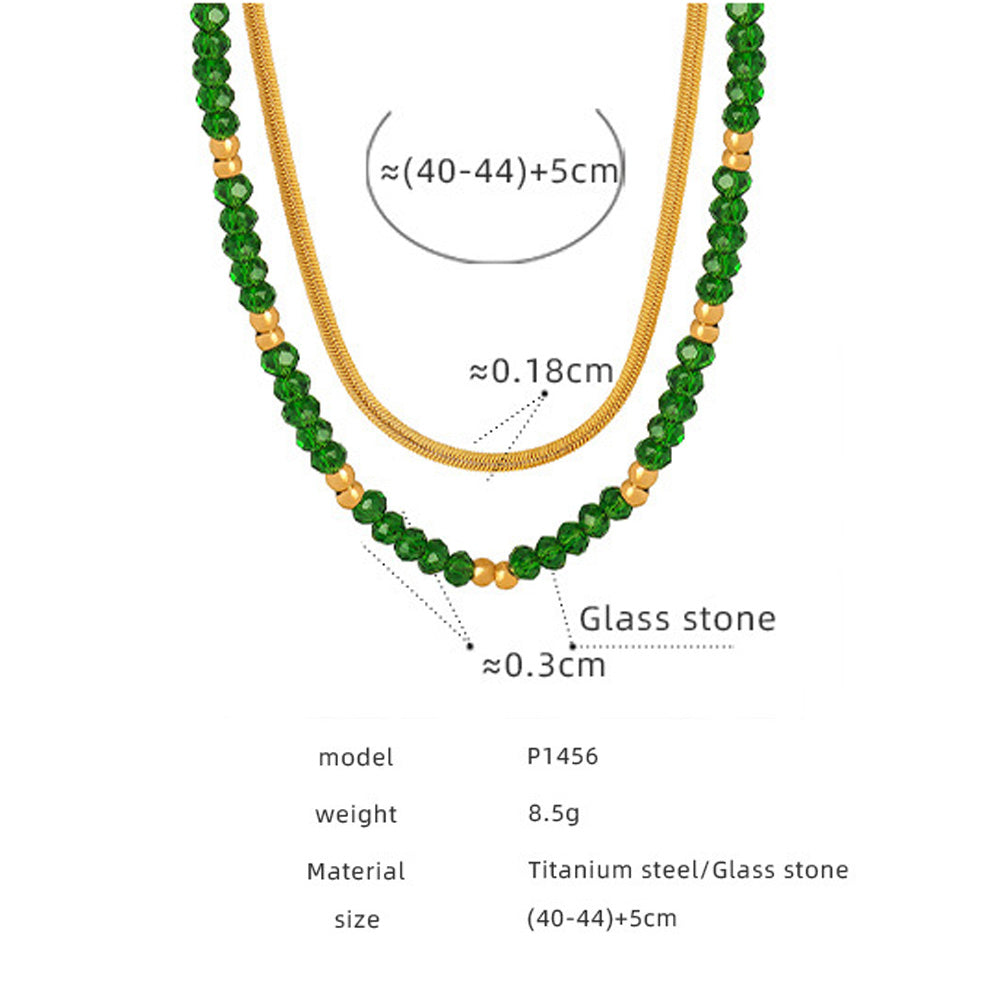 Double Layered Necklaces With Glass Stone