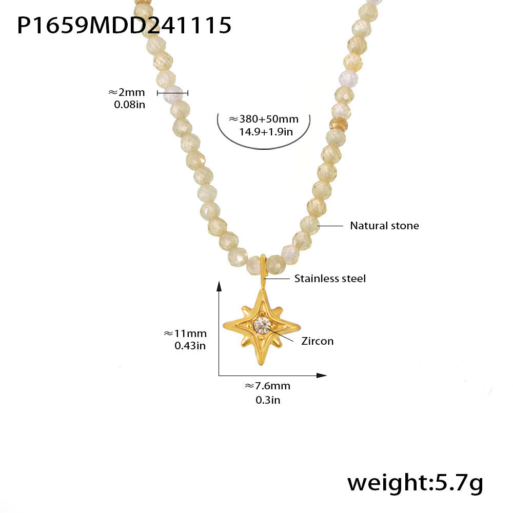 Size chart of P1659 Natural Stone Octagram Cross Necklace – 42cm + 5cm Extension