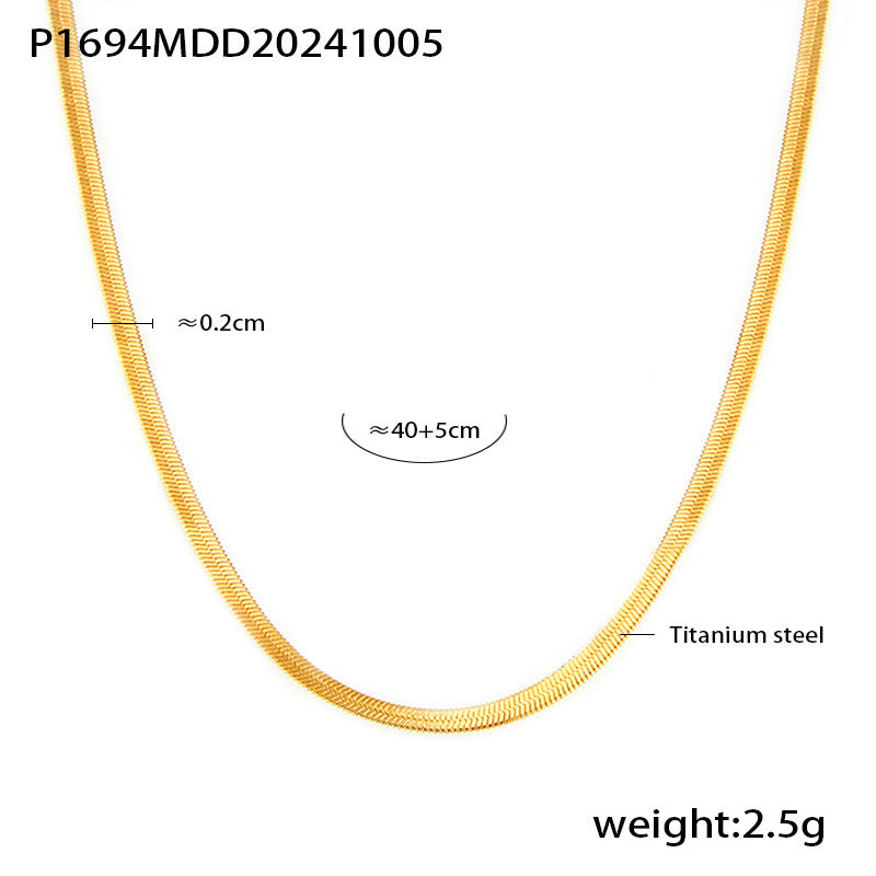 Gold chain with measurements and material details on a white background