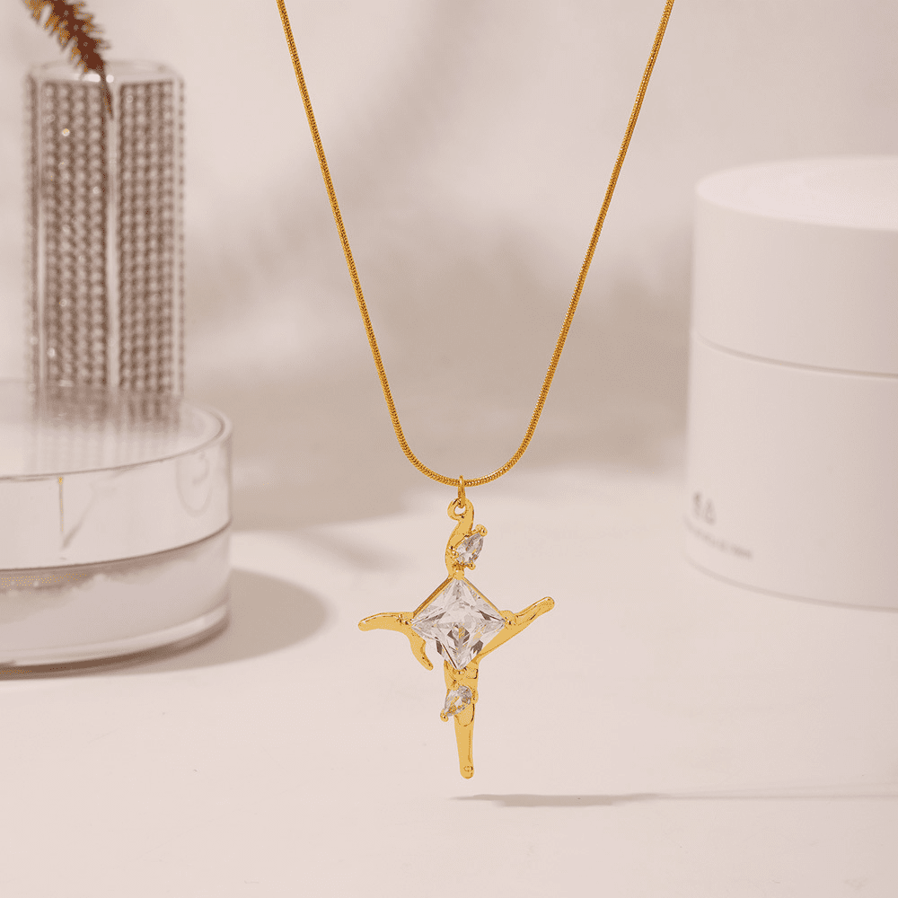 Gold Euro-Chic Pendant Necklace placed in a warm-toned lifestyle scene (40+5cm)
