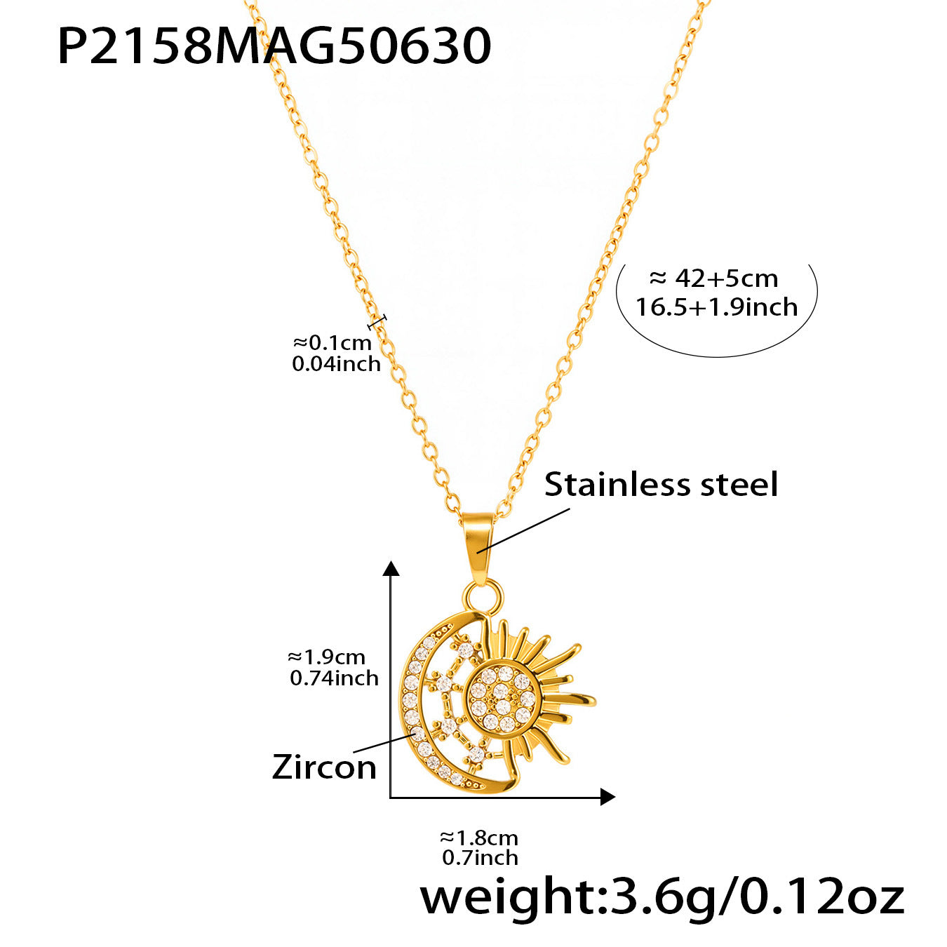 5A Zircon Sun Moon Charm Necklaces