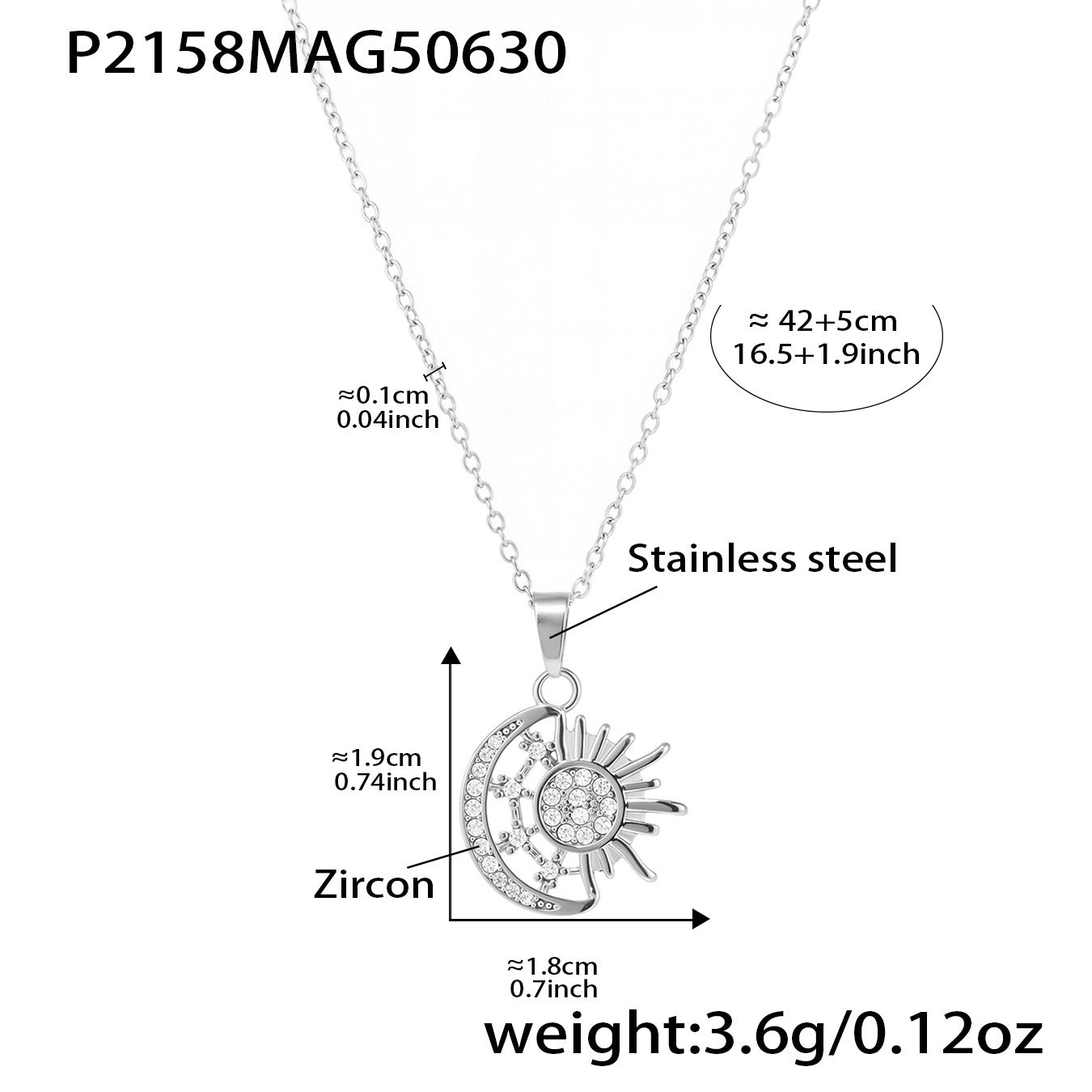 5A Zircon Sun Moon Charm Necklaces