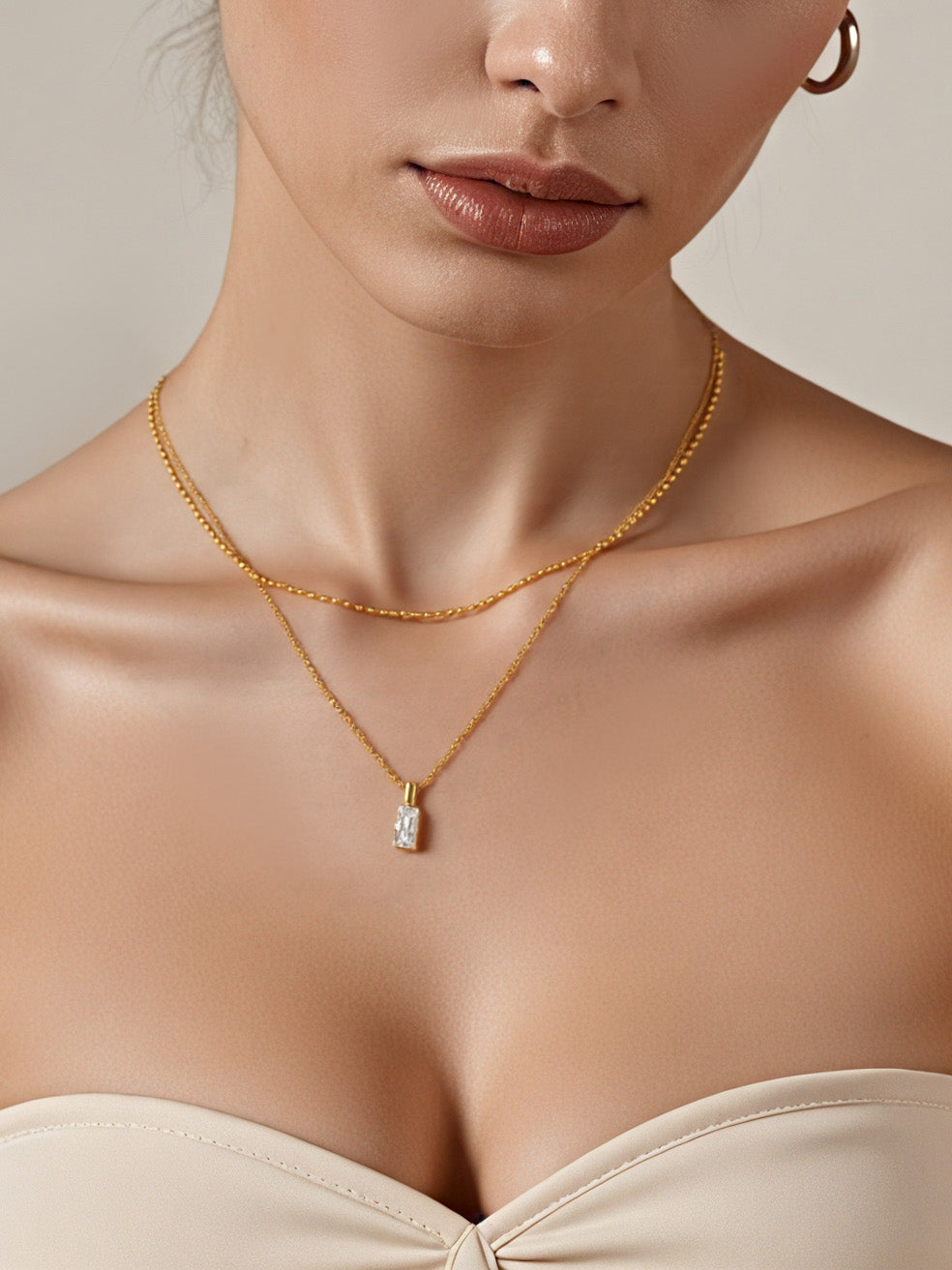 Rectangular Cubic Zirconia Layered Necklace