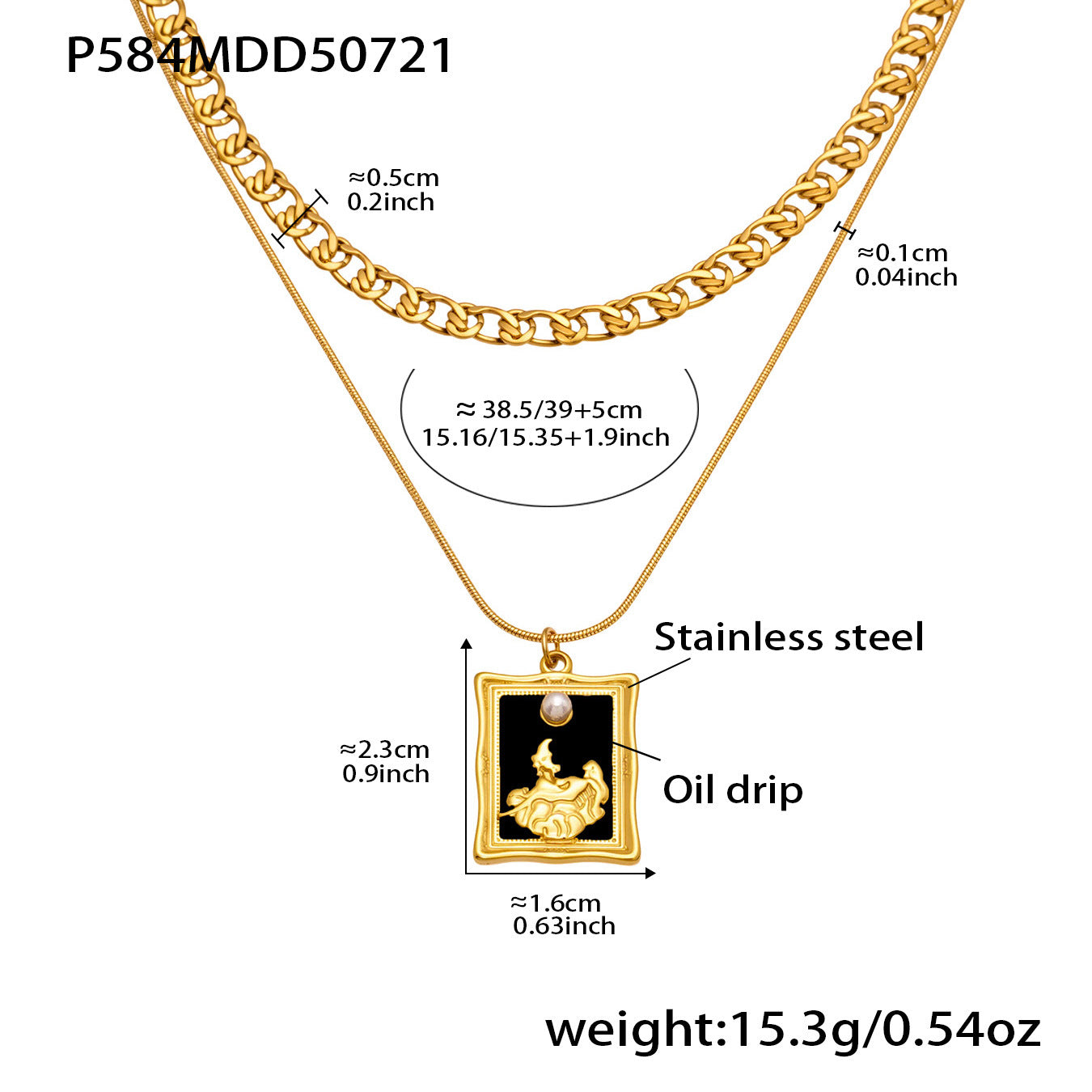 Drip Oil Square Double layered Charm Necklaces