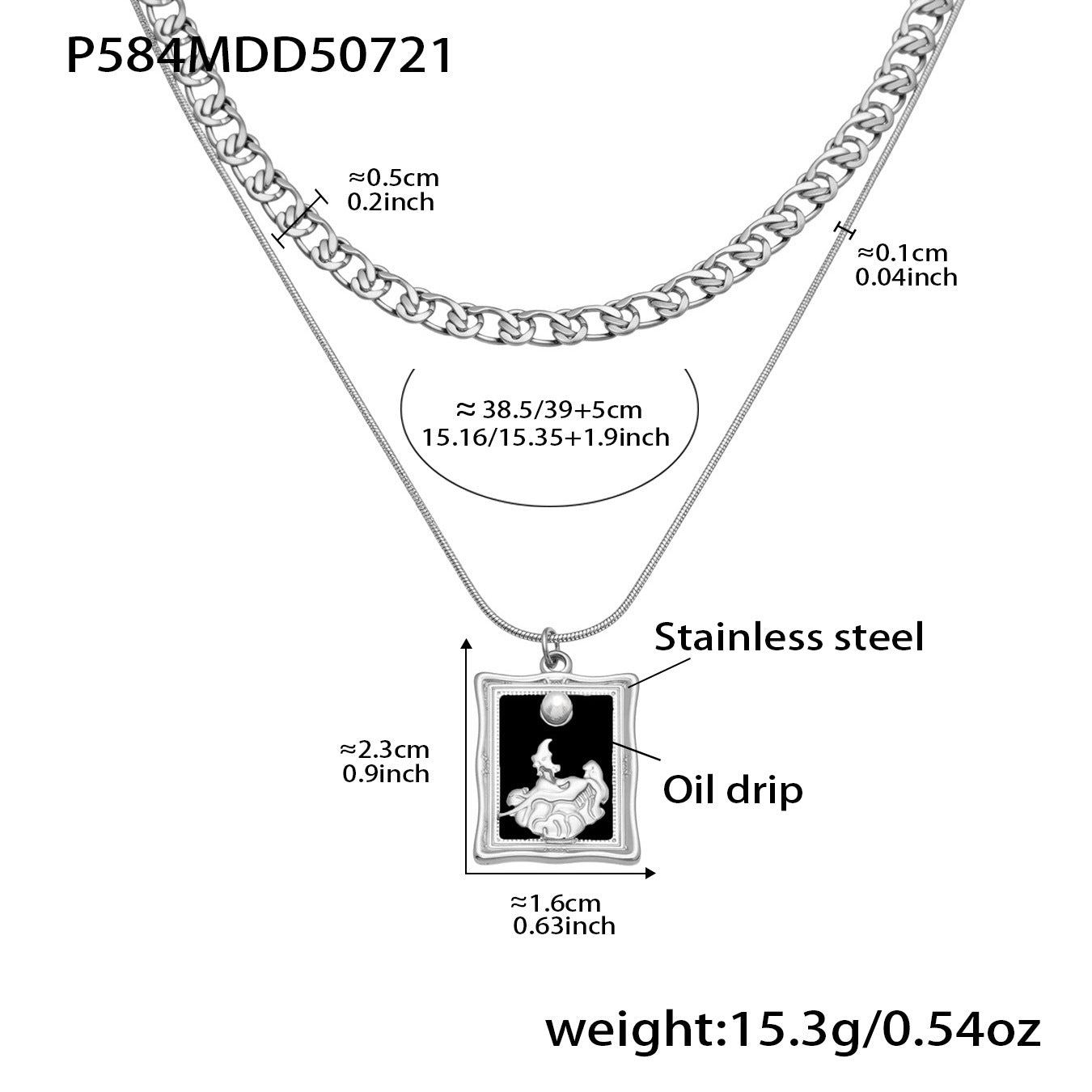 Drip Oil Square Double layered Charm Necklaces