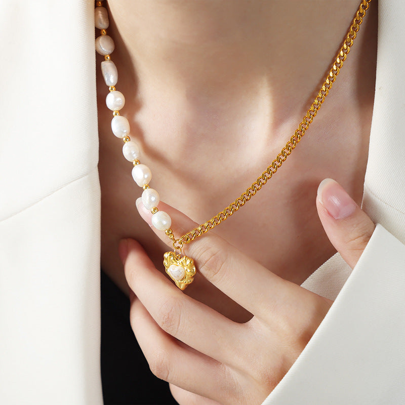 Luxe Radiance Gold Heart Pendant Necklace Styled with Blazer on Female Model