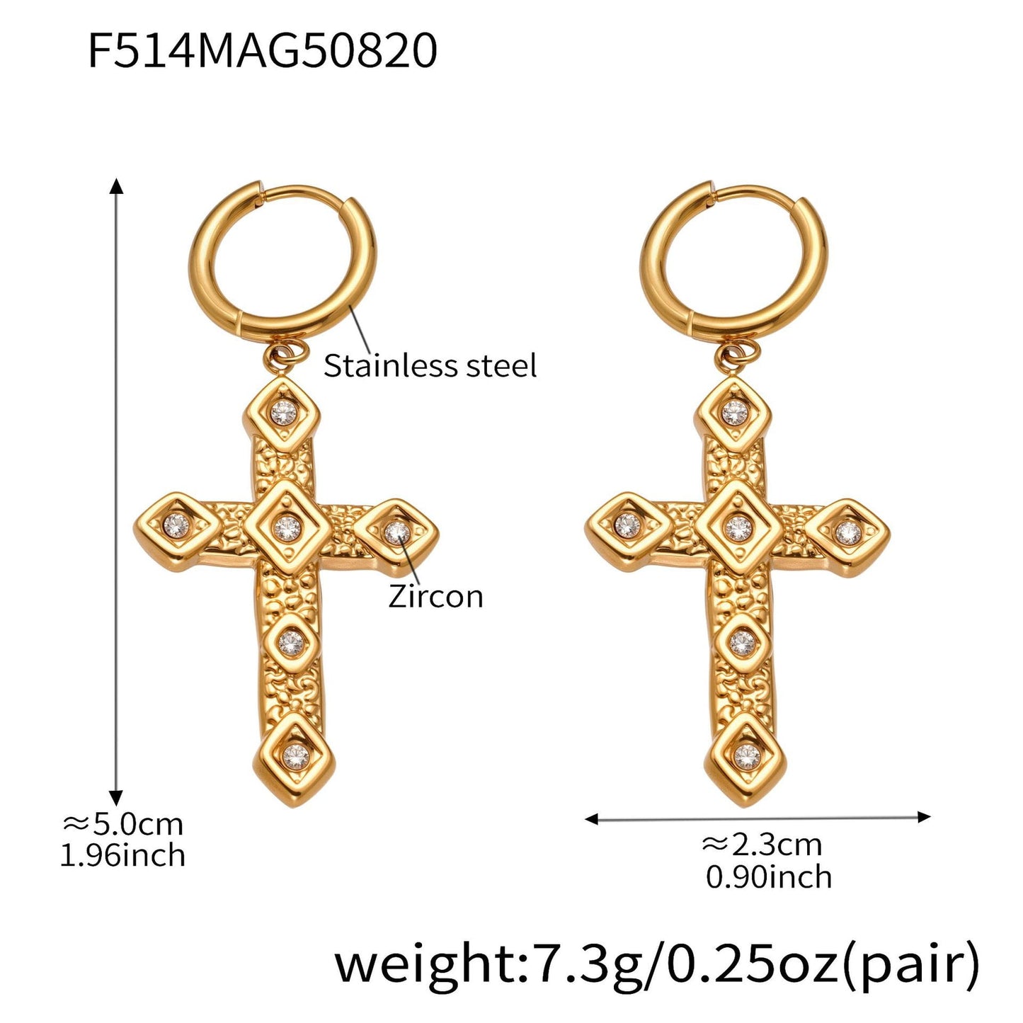 Retro textured cross micro-inlaid zircon earrings