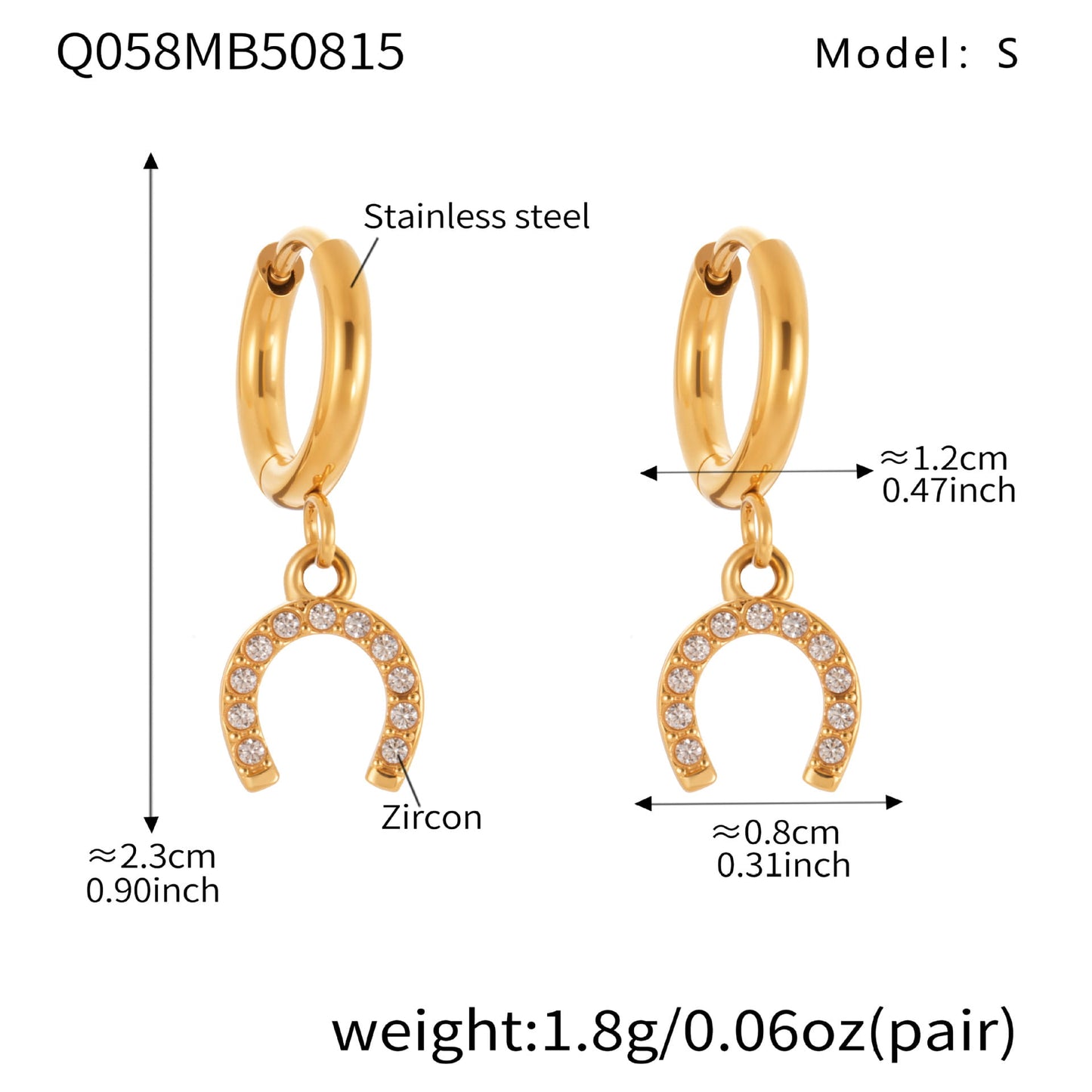 Fashion Gold Horseshoe Buckle Zircon Earrings