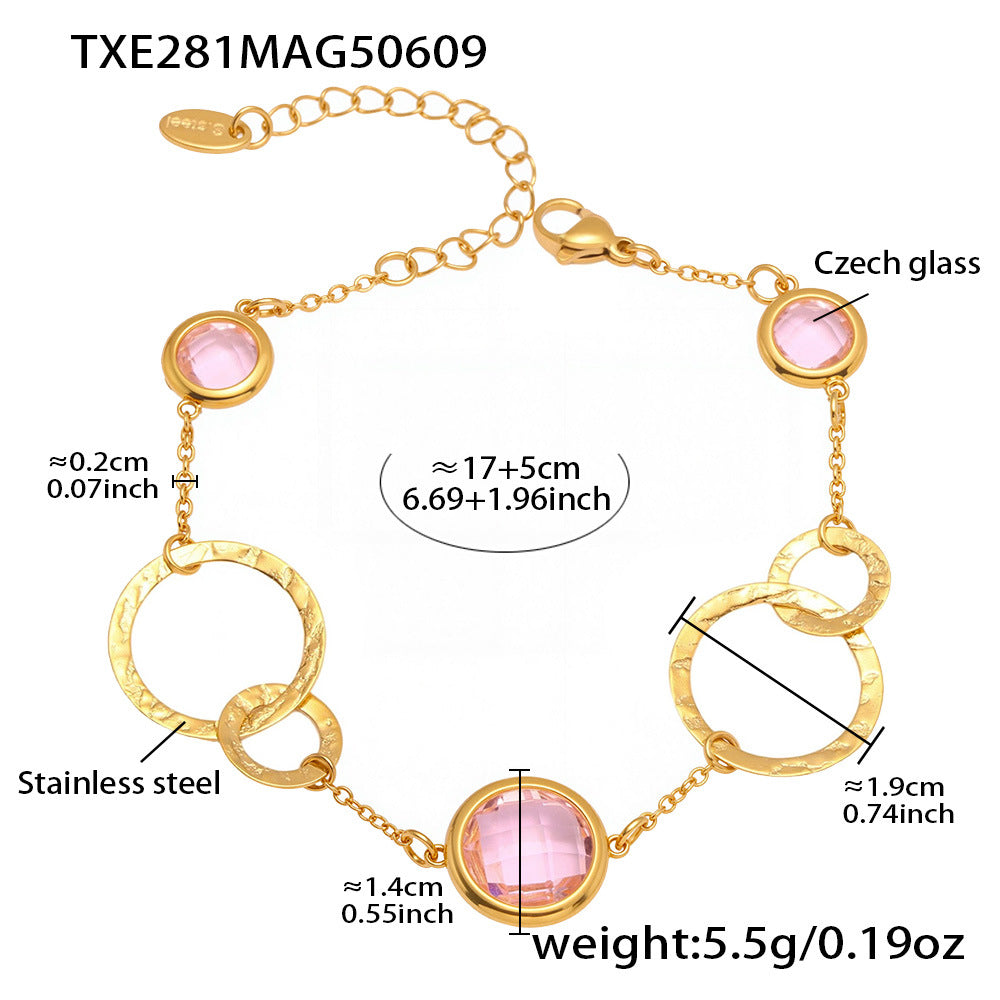 TXE281 Pink Czech Glass Bracelet – Product Size and Stone Weight