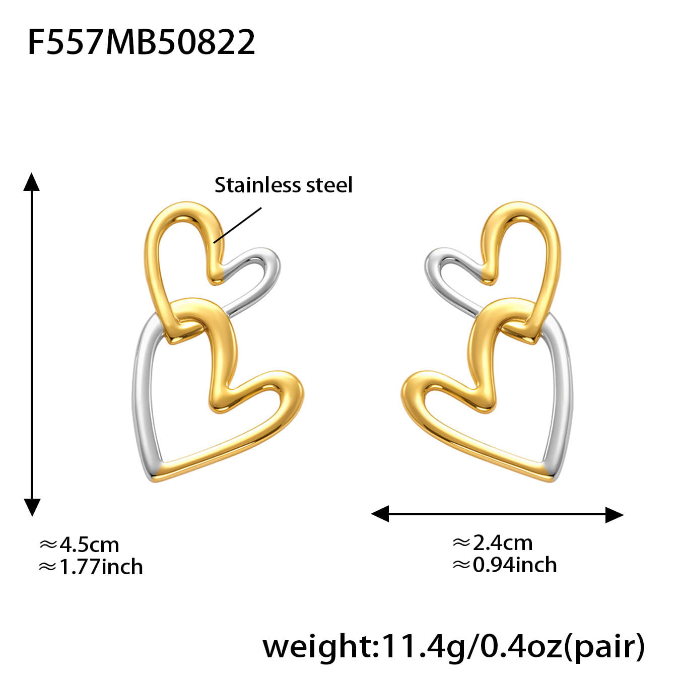 Classic and fresh double heart earrings