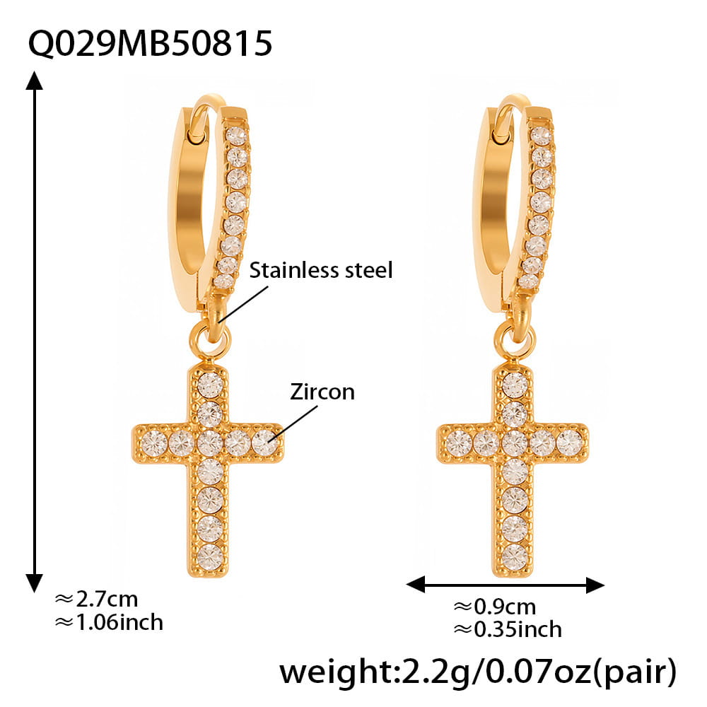 Classic Simple Cross Micro Paved Zircon Earrings