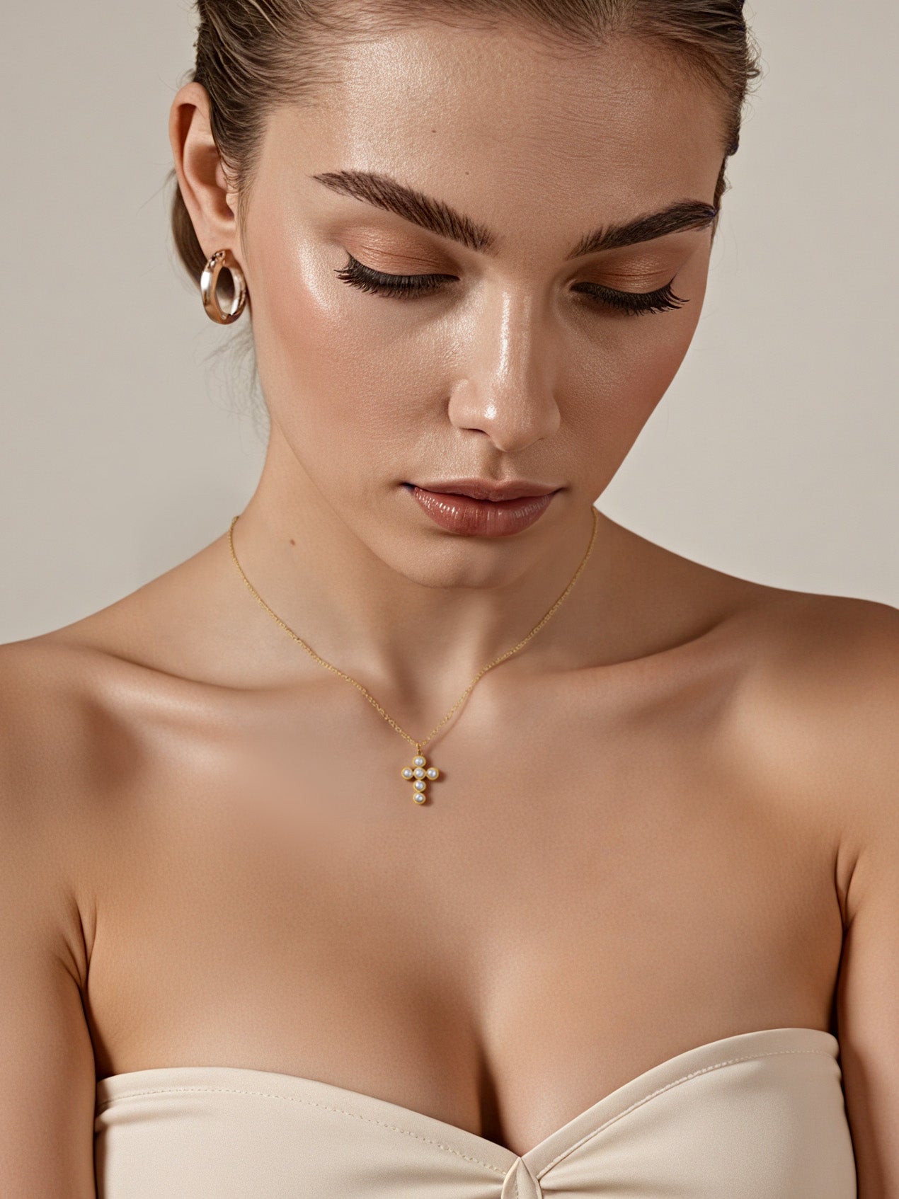 Pearl Cross Pendant Necklace – Elegant Waterproof Faith Jewelry
