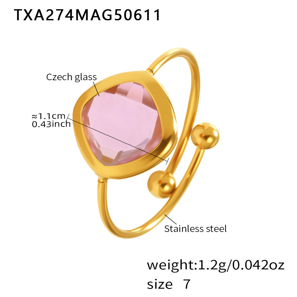 Pink Czech sea glass bracelet with stainless steel and size details