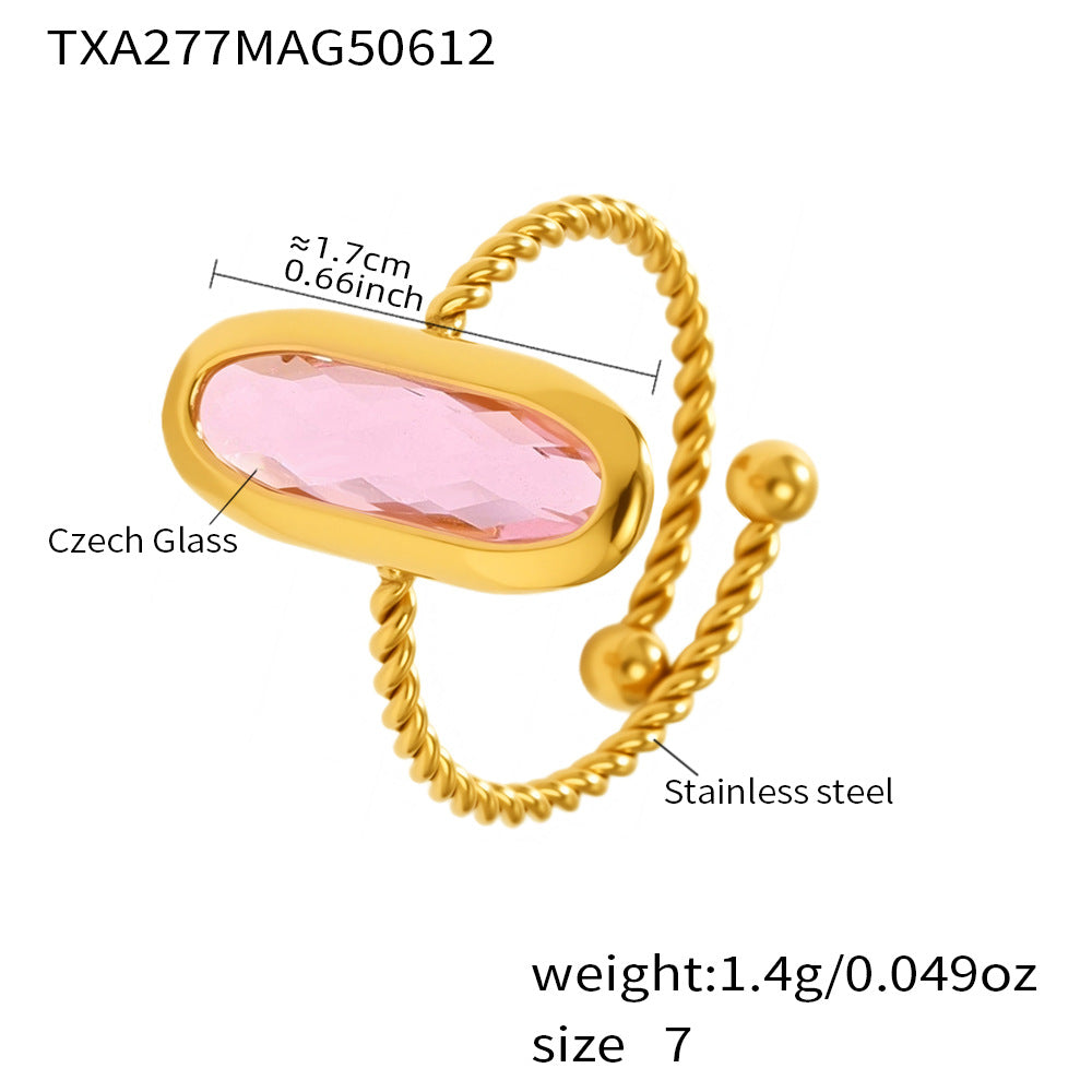 Pink Czech glass sea bracelet with 18K gold plating and size details