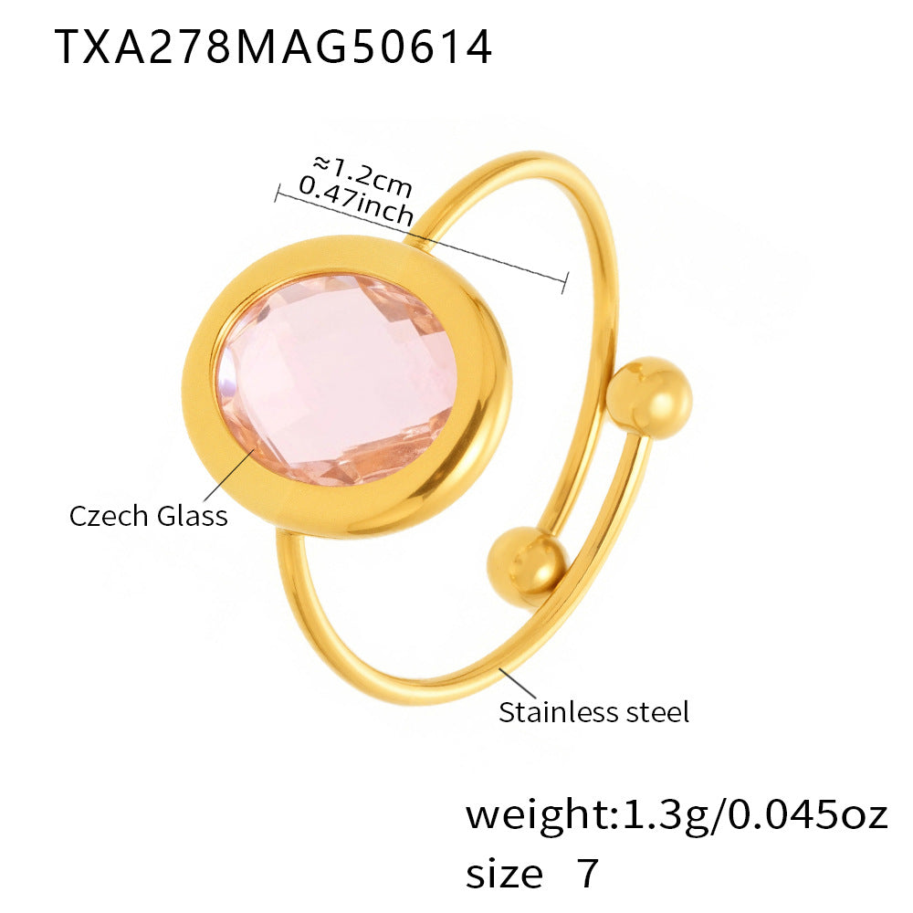 Pink Czech sea glass bracelet with gold stainless steel and size info