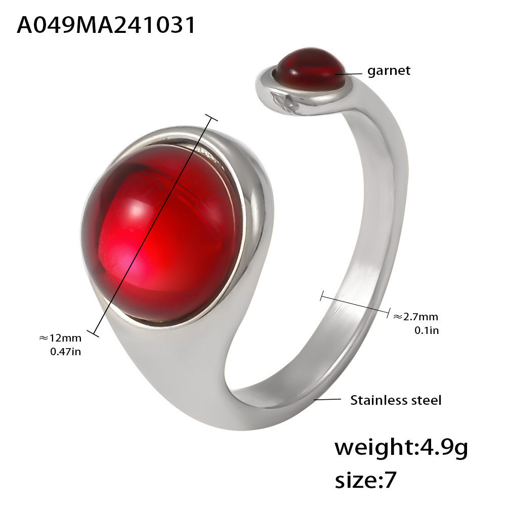 Garnet Open Ring | Waterproof Stainless Steel Minimalist Jewelry