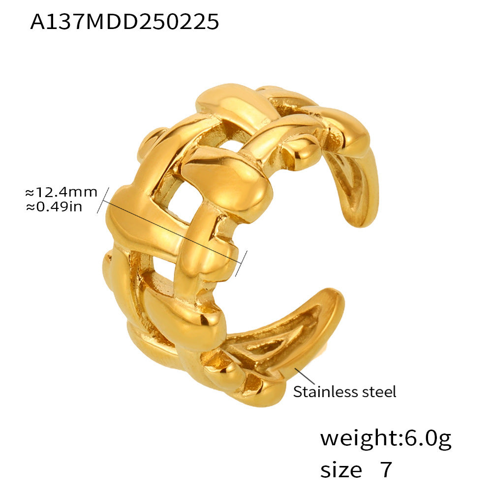 Hollow Woven Heavy Open Ring Stainless Steel