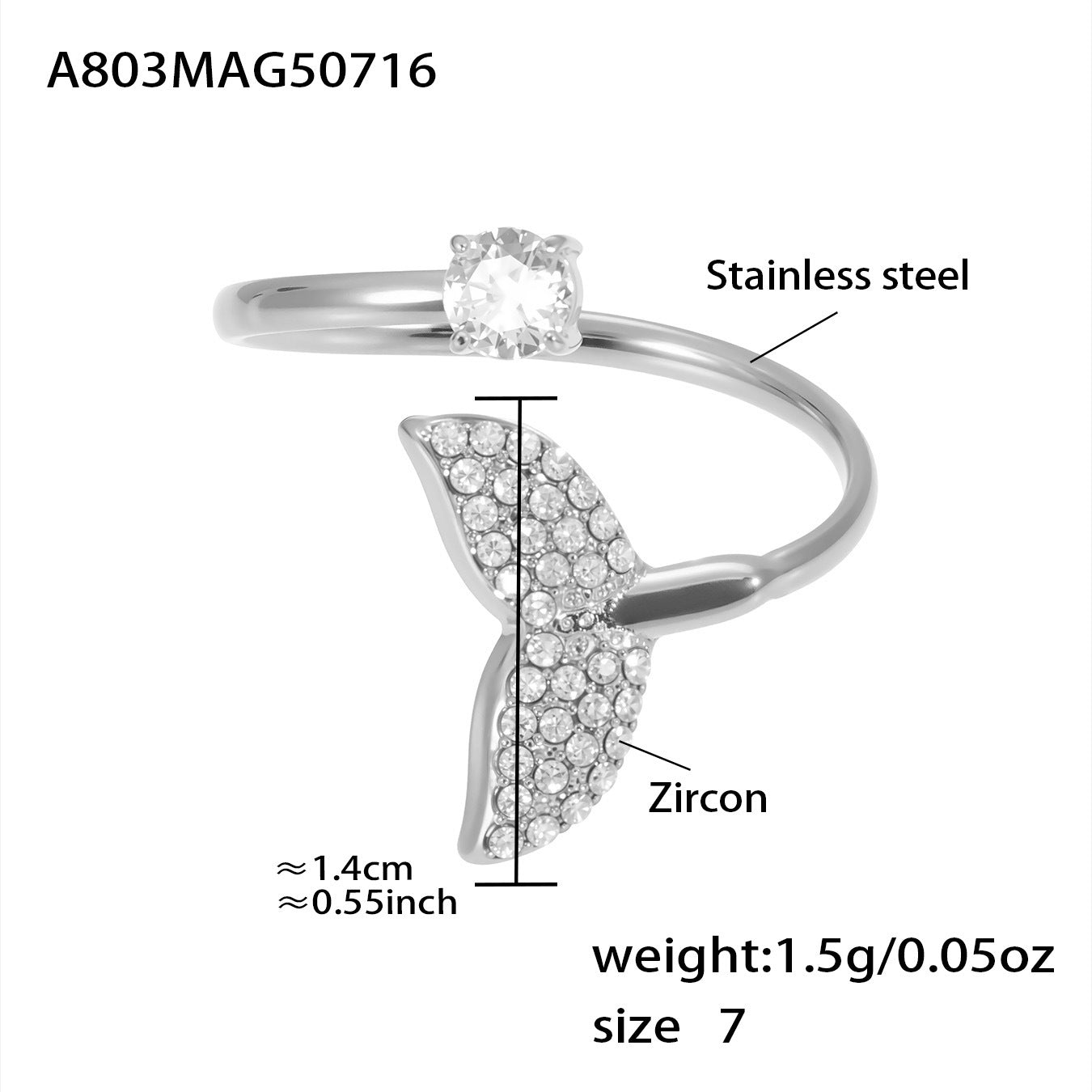 Gold Starfish Shell Zircon Open Index Finger Ring