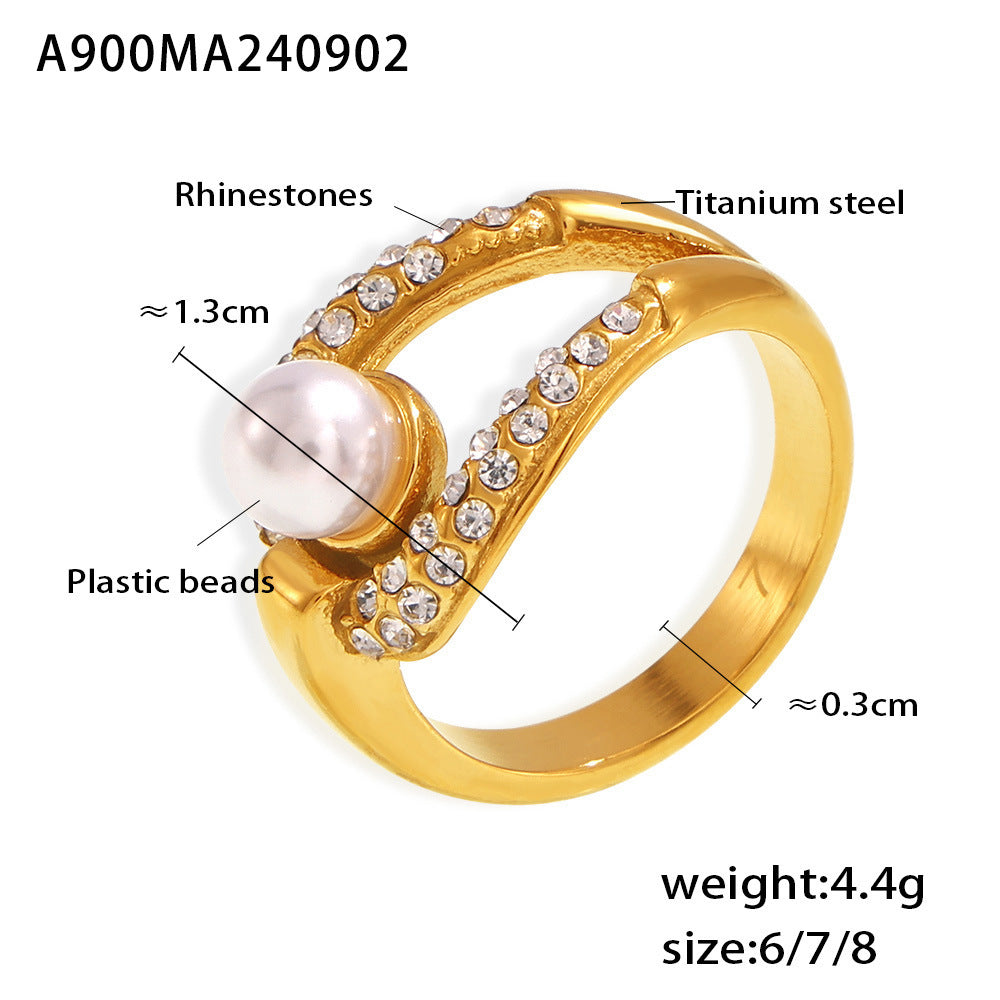 Imitation Pearl Stainless Steel Rings With Zircon